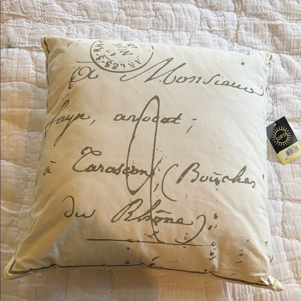 (2)!Script Print Decorative Throw Pillow - Cream with Gray Script